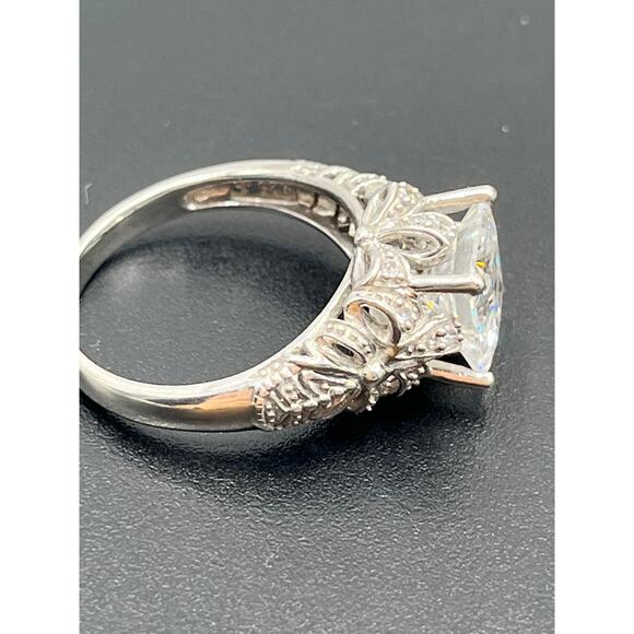 Vintage 925 Sterling Silver 8mm Square CZ Ring Ornate Floral Band Size 9 - Picture 8 of 9